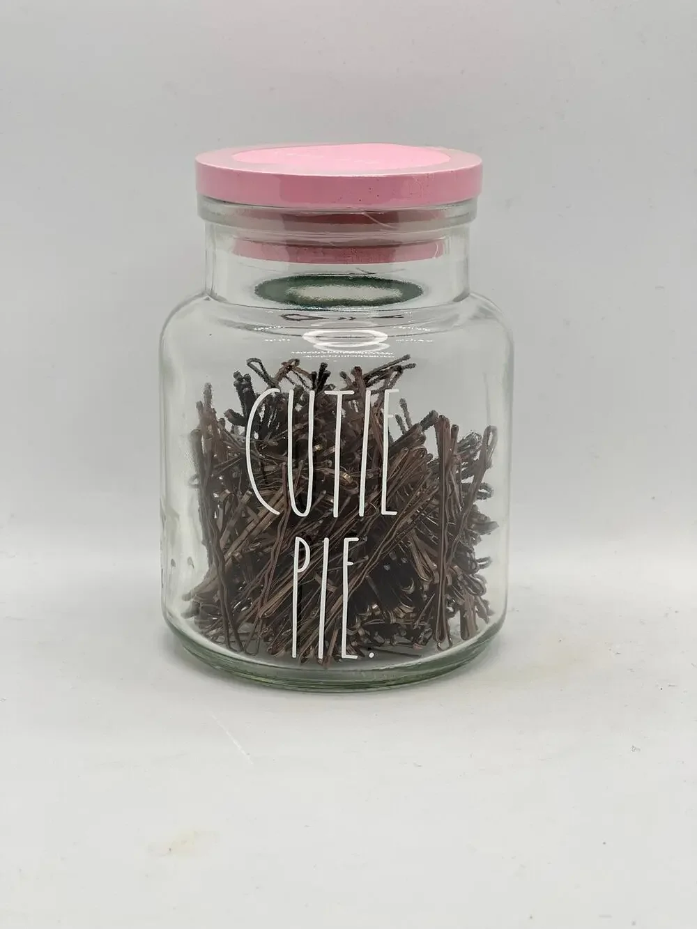 Rae Dunn CUTIE PIE Glass Jar with hair pins, NWT!